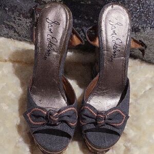 Sam Edelman Charcoal Wedge Sandals with Bow